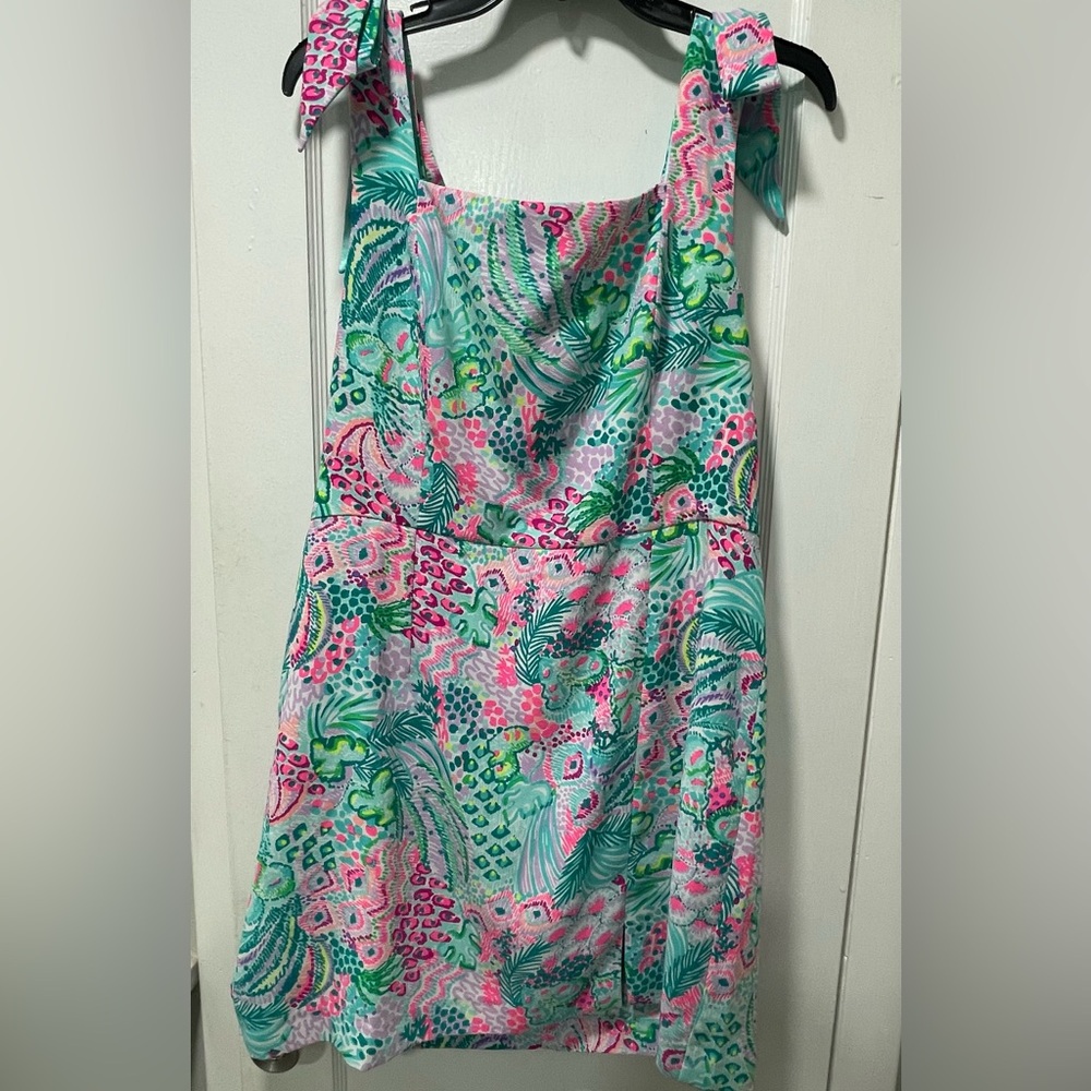 Lilly Pulitzer Aqua and Pink dress with shoulder ties. Size 12